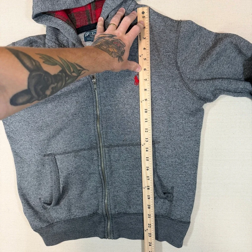 Vintage Polo Ralph Lauren Mens Full Zip Plaid Hoodie Hood Medium Talon Zipper